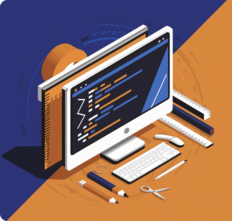 a computer with a keyboard and stationery