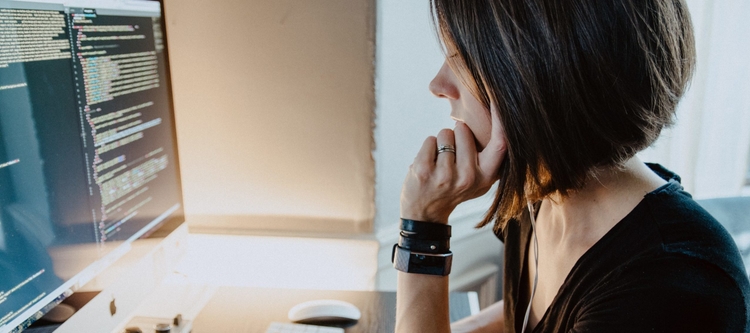 woman writing code using typescript in nodejs