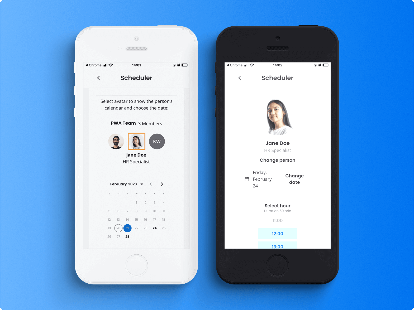 meeting scheduler in a PWA mobile app