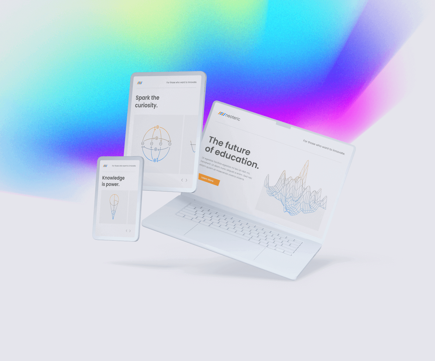 Laptop and tablets showcasing a modern EdTech learning platform with interactive educational content and digital lessons.