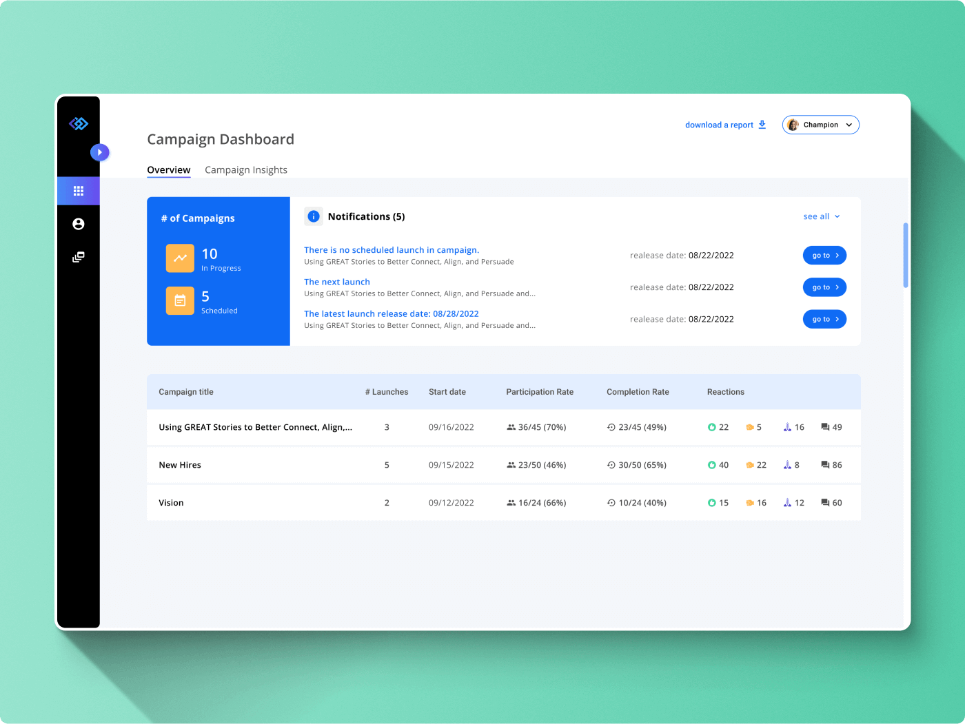 Screenshot of the SHIFT app