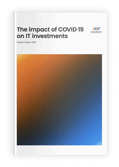 Report cover titled 'The impact of COVID-19 on IT investments' by Neoteric, published in 2020.