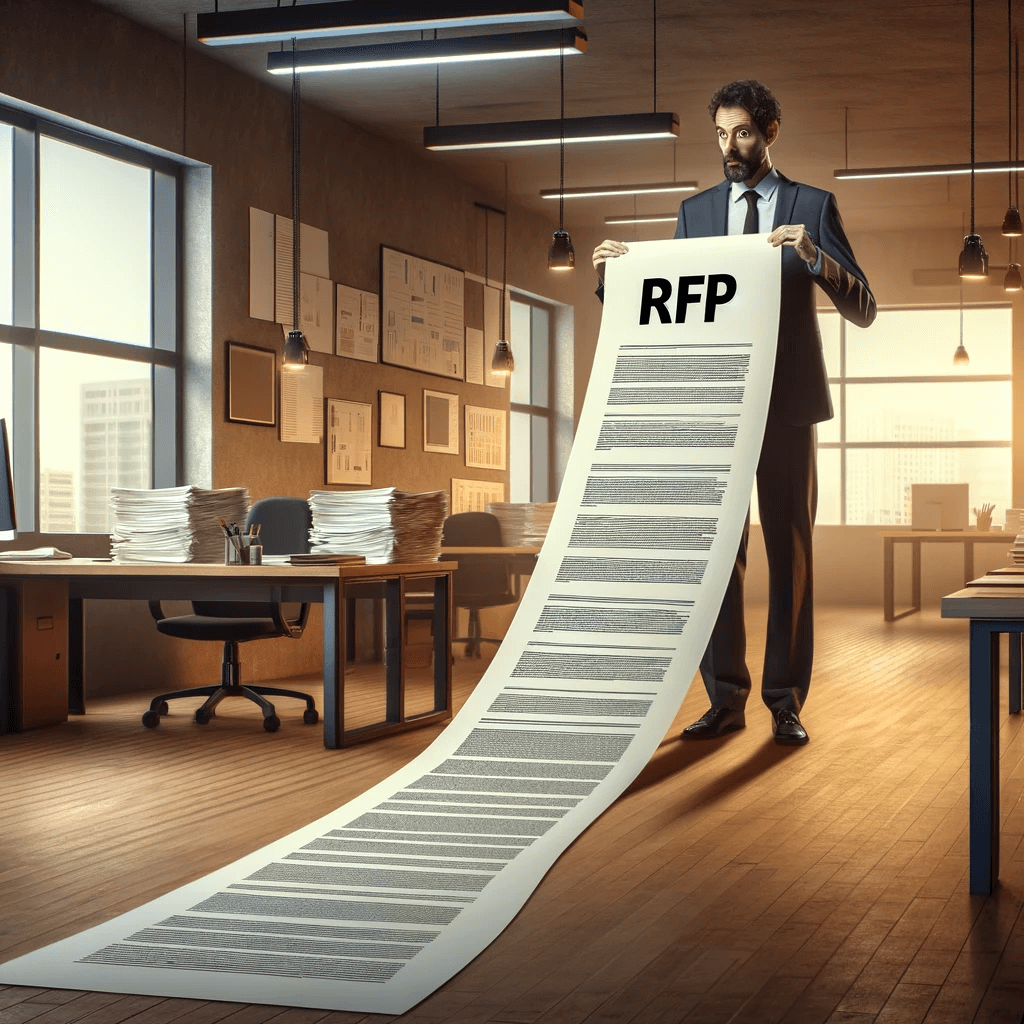 a man holding a super log request for proposal (RFP) of a generative ai project