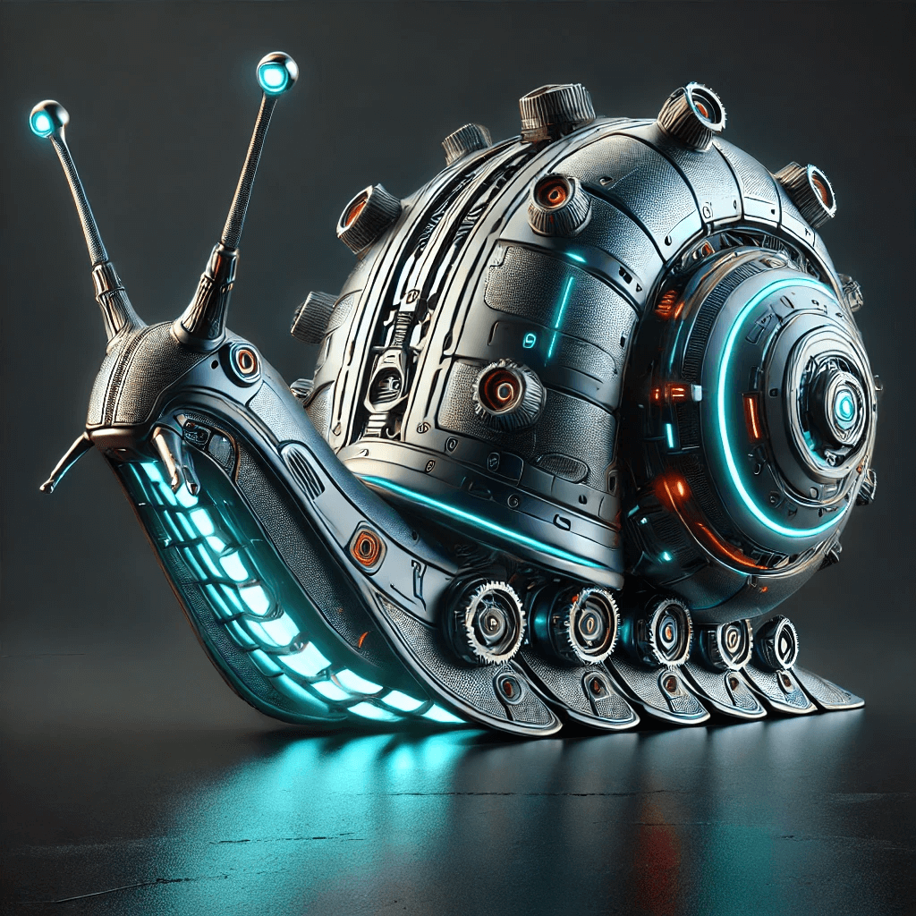A robotic snail symbolizing low speed of the new GPT-o1 model.