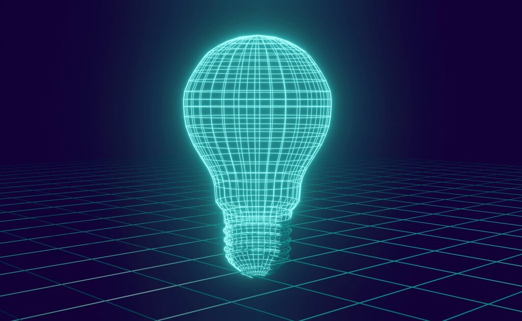 AI Assistants concept represented by a glowing digital light bulb, symbolizing intelligent ideas, workflow support, and knowledge automation for enterprise teams.