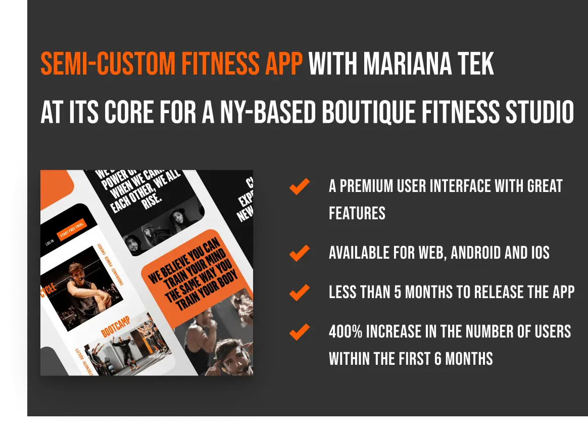 Mariana Tek fitness app case study highlighting cross-platform features and 400% user growth
