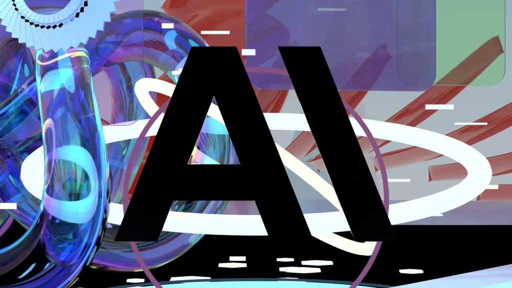 AI Agent concept represented by bold AI letters in a colorful digital illustration