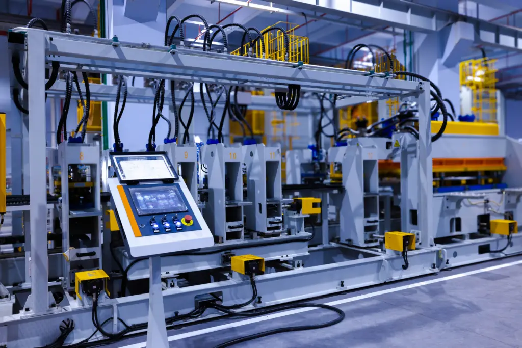Digital control panel monitoring production equipment with generative AI in manufacturing