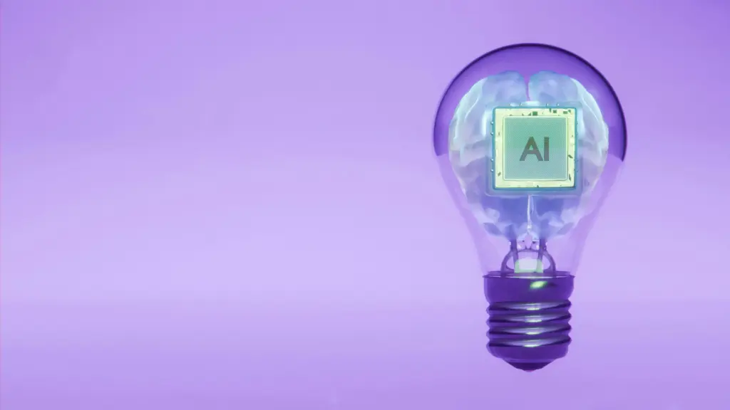 AI Agents concept shown as an AI chip inside a glowing light bulb